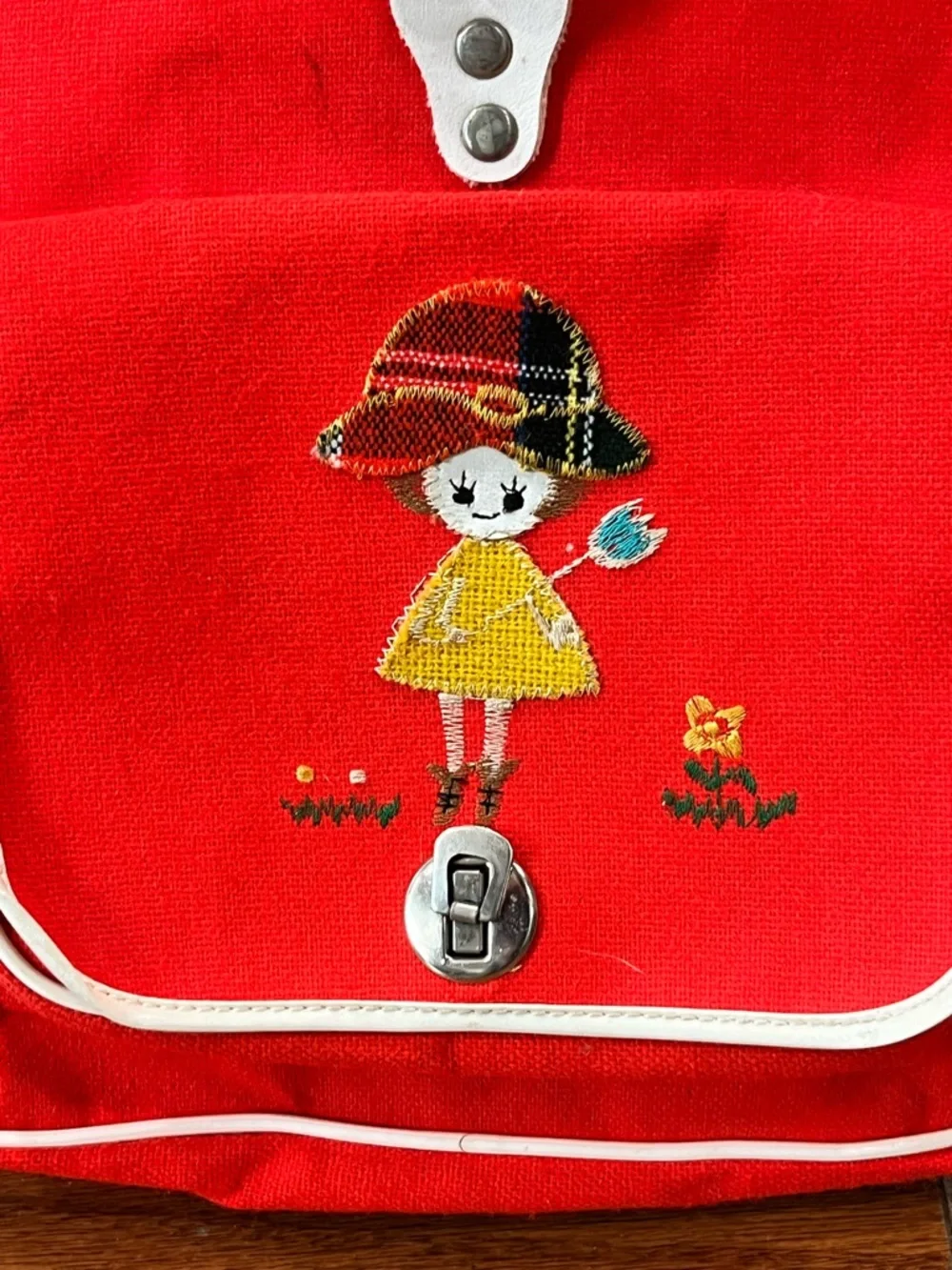 Embroidered children’s canvas backpack kawaii folk style vintage